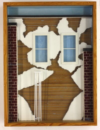 "Artist Loft For Rent" - 1983 - 24.5"h.x18.5"wx3"d. Paintskins, wood and acoustic board.