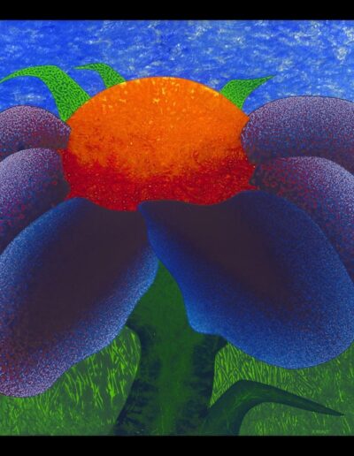 "Full Blossom" - 1996/1997 - 36"h.x35"w. Inlaid Paintskins. The finished work was mounted on stretched canvas.