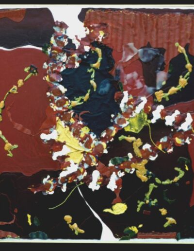 "Neck-ware Red" - 1981 - 36"h.x36"w. Collage of Paintskins on canvas.