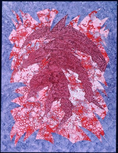 "Red Splash" - 1984 - 60"h.x46"w. Reverse painted on glass. The Paintskin is mounted on stretched canvas with over painting