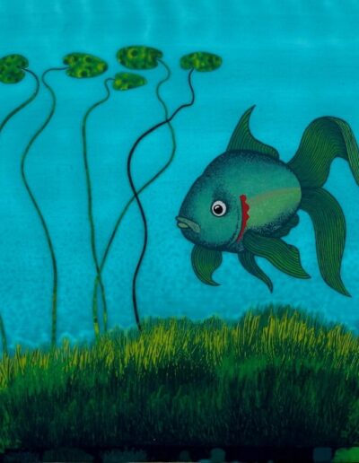 "Shallow Water" - 1997 - 20"h.x20"w. Inlaid composition of Paintskins mounted on stretched canvas