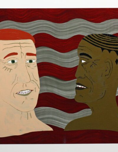 "U.S. Customs" 1990 - 28"h.x35"w. Paintskins. Cultural shock!